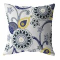 Homeroots 20 in. Navy & White Floral Indoor & Outdoor Zippered Throw Pillow Multi Color 412931